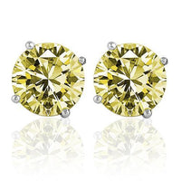 Thumbnail for 14K White Solid Gold Unisex Four Prong Diamond Stud Earrings With Yellow Diamonds 7.80 Ctw
