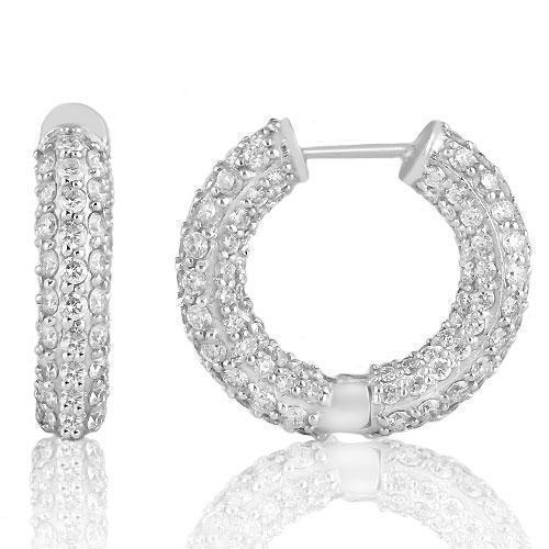 14K White Solid Gold Womens Diamond Hoop Earrings 6.00 Ctw
