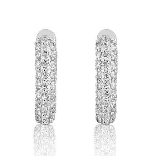 14K White Solid Gold Womens Diamond Hoop Earrings 6.00 Ctw