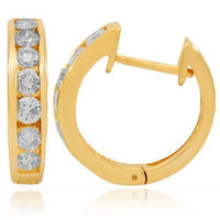 Thumbnail for Yellow 14K Yellow Solid Gold Womens Diamond Huggie Earrings 0.95 Ctw