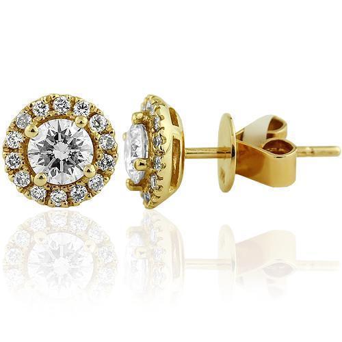 14K Yellow Solid Gold Womens Diamond Semi Mount Stud Earrings 0.88 Ctw