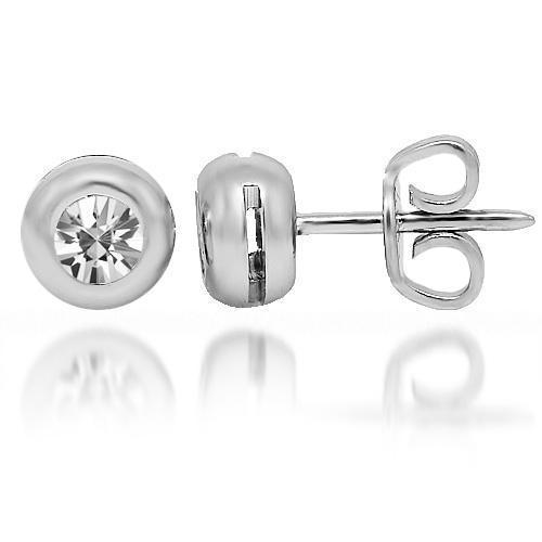 White 18K White Solid Gold Diamond Solitaire  Stud Earrings 0.50 Ctw