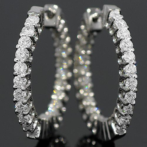 White 18K White Solid Gold Womens Diamond Hoop Earrings 1.50 Ctw
