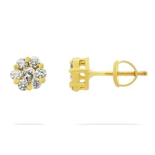 Yellow Diamond Cluster Stud Earrings in 14k White Gold 0.90 Ctw