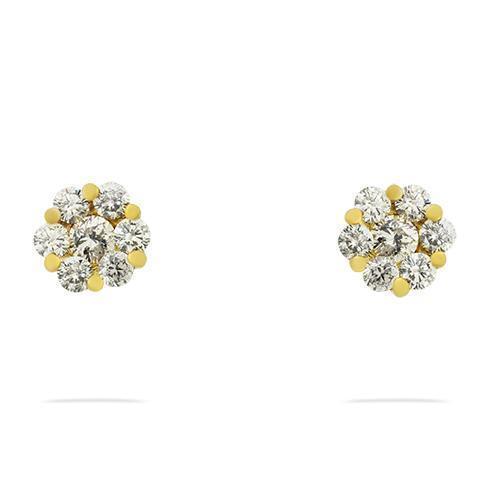 Yellow Diamond Cluster Stud Earrings in 14k White Gold 0.90 Ctw
