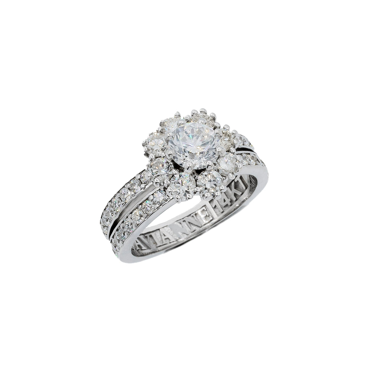 14K White Solid Gold Diamond Engagement Ring 2.01 Ctw