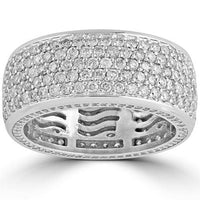 Thumbnail for 14K White Solid Gold Large Mens Diamond Pave Eternity Ring Band 5.50 Ctw