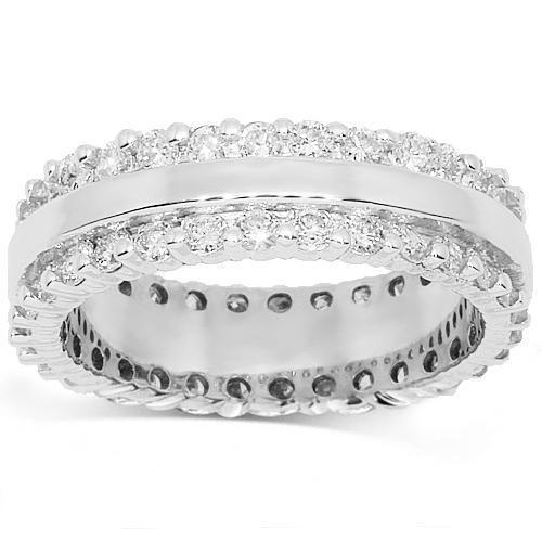 14K White Solid Gold Womens Diamond Eternity Ring Band 1.59 Ctw
