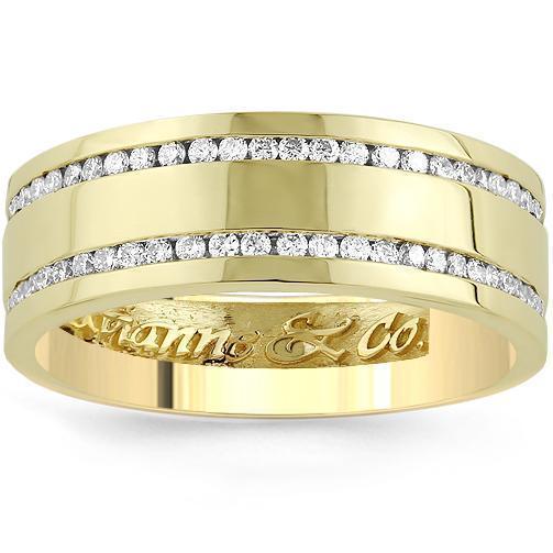 14K Yellow Solid Gold Mens Eternity Ring Band With Two Rows Of Diamonds 1.50 Ctw