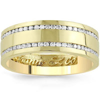Thumbnail for 14K Yellow Solid Gold Mens Eternity Ring Band With Two Rows Of Diamonds 1.50 Ctw