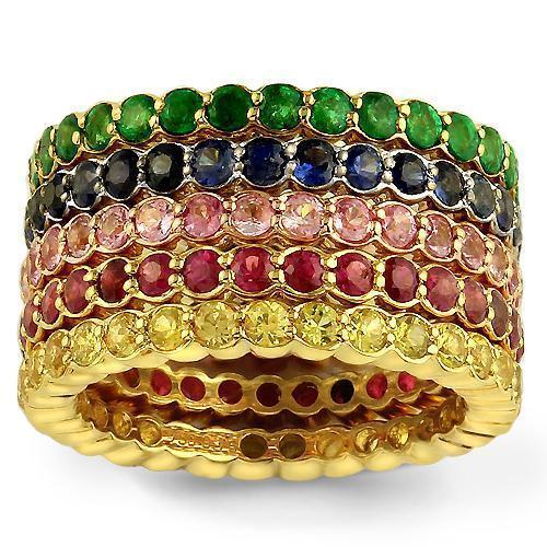 18K Three Tone Gold Five Midi Finger Eternity Diamond Rings 5.00 Ctw