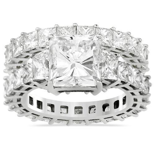 Diamond Princess Cut  Eternity Ring Set in 18k White Gold 14.43 Ctw