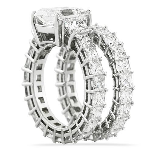 Diamond Princess Cut  Eternity Ring Set in 18k White Gold 14.43 Ctw