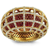 Thumbnail for Irresistible 18K Solid Yellow Gold Diamond Grid Design Ruby Eternity Ring 7.50 Ctw