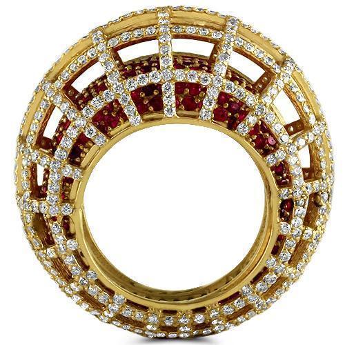 Irresistible 18K Solid Yellow Gold Diamond Grid Design Ruby Eternity Ring 7.50 Ctw
