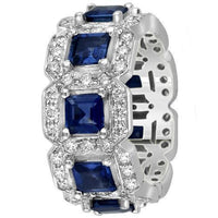 Thumbnail for Platinum Womens Diamond Sapphire Eternity Ring 6.50 Ctw