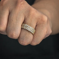 Thumbnail for Triple Row Diamond Eternity Wedding Band Ring in 14k Yellow Gold 4.77 Ctw