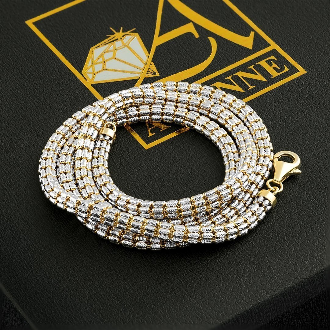 10K Two Tone Gold Six Bead Diamond Cut Link Chain 4 mm