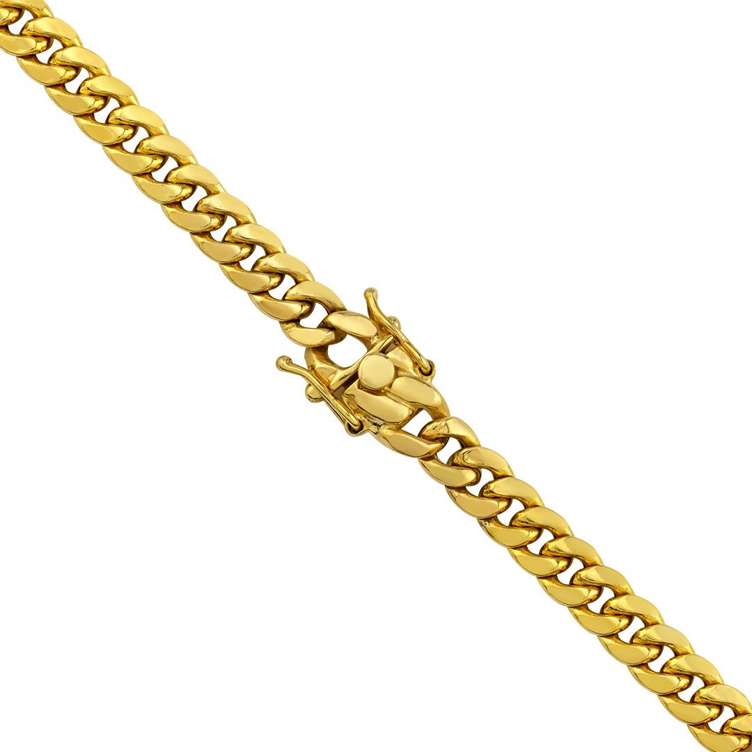 14k Yellow Gold Semi-Solid Cuban Link Chain 7 mm