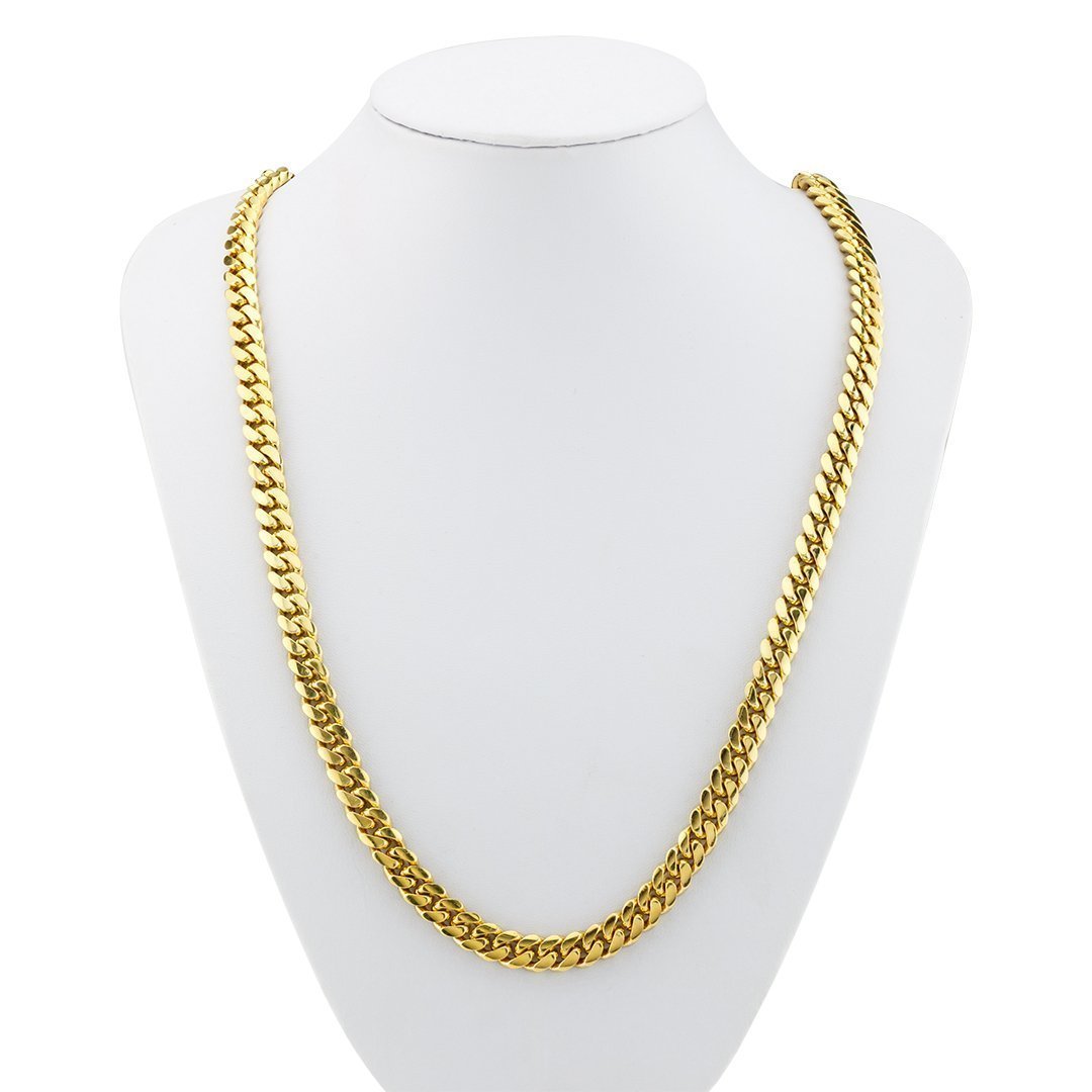 14K Yellow Solid Gold Mens Cuban Chain 10 mm