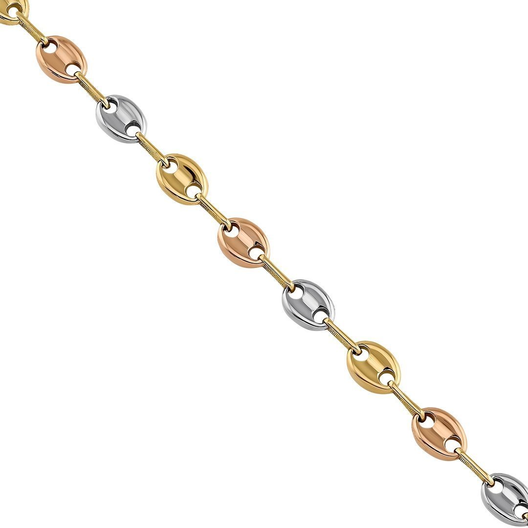 18K Three-tone Gold Puff Link Chain 6 mm
