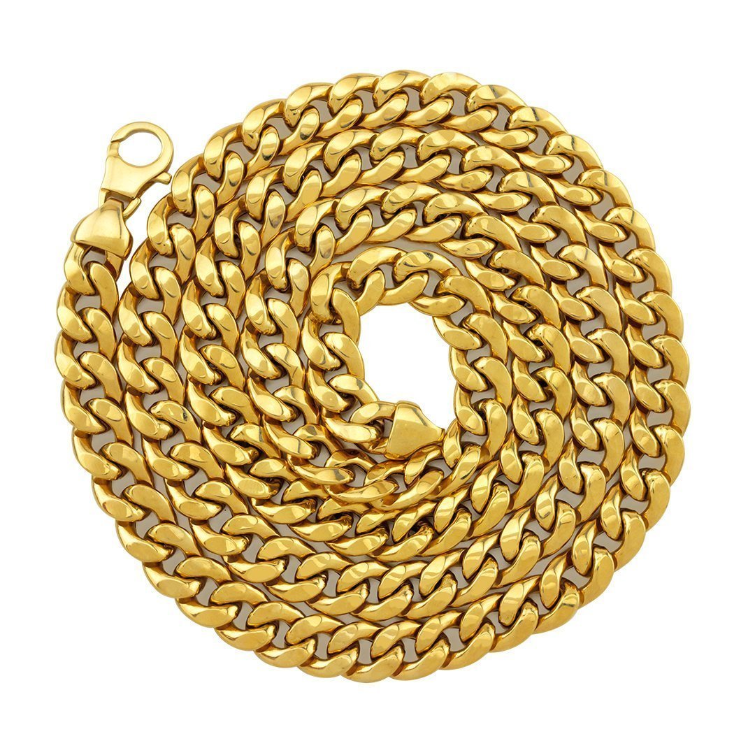 Mens Hollow Cuban Link Chain in 10k Yellow Gold 10 mm