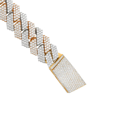 Large Diamond Cuban Necklace in 14k Two Tone Gold 60.28 Ctw