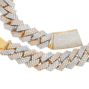 Large Diamond Cuban Necklace in 14k Two Tone Gold 60.28 Ctw