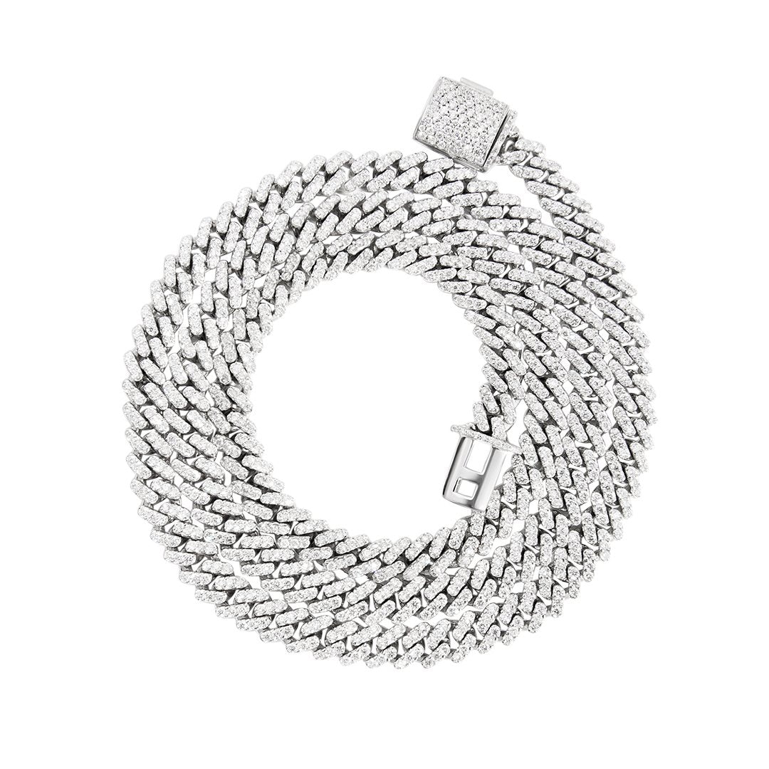 14k White Gold Cuban Link Chain Necklace 9.66 Ctw