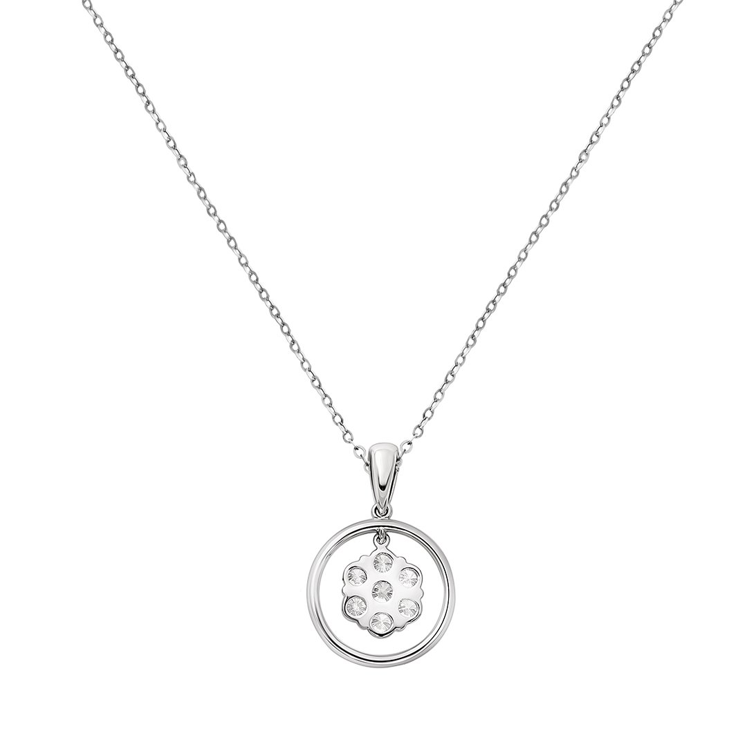 DIAMOND CLUSTER NECKLACE IN 18K WHITE GOLD 0.89 CTW