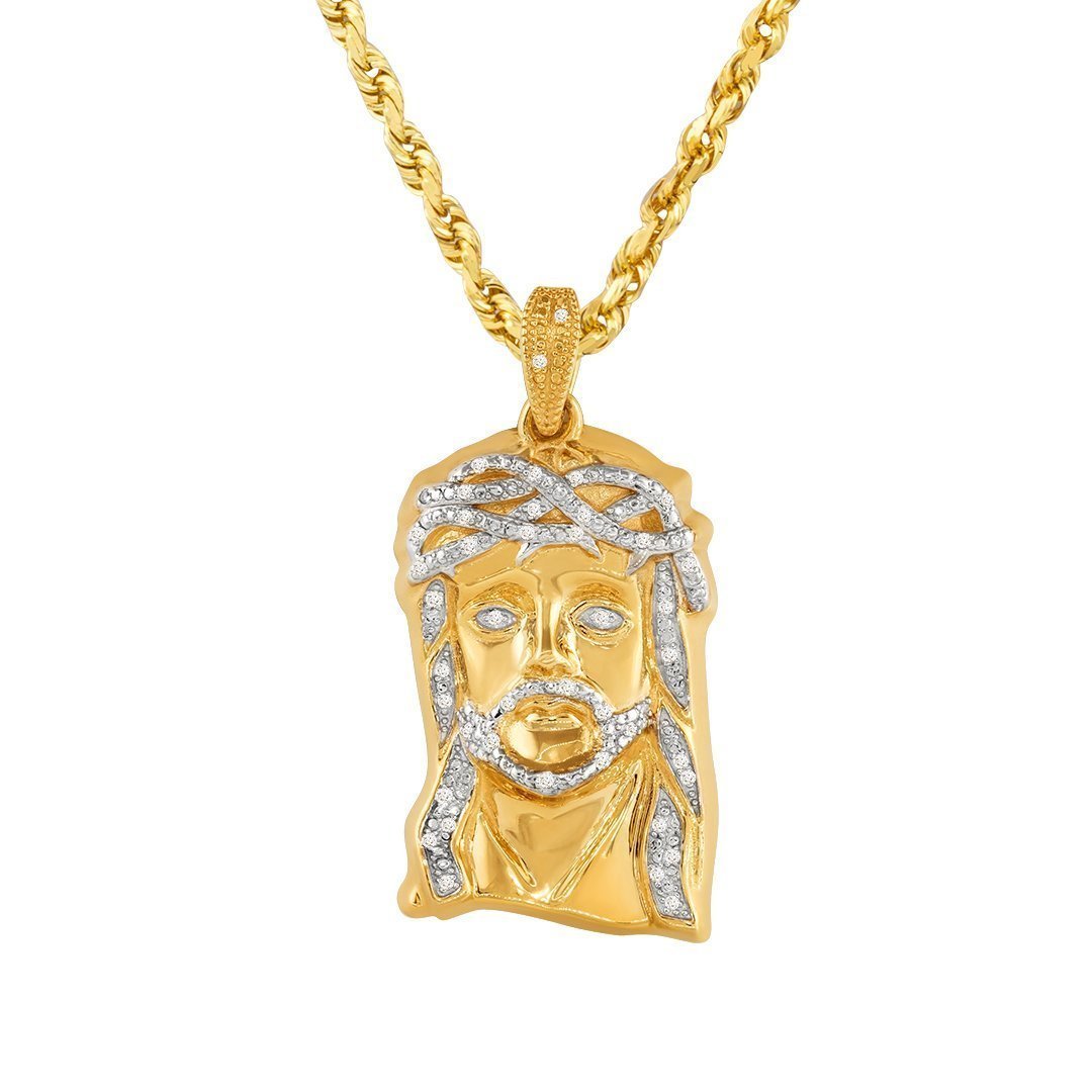 Yellow 10k Yellow Gold Diamond Jesus Head Pendant 0.25 Ctw