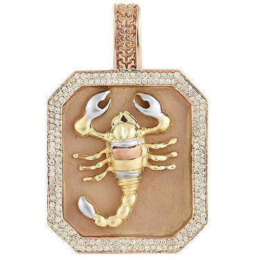 14K Rose Solid Gold Mens Diamond Custom Made Scorpion Dog Tag Pendant 1.50 Ctw