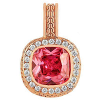 Thumbnail for 14K Rose Solid Gold Mens Diamond Pink Sapphire Pendant 1.75 Ctw