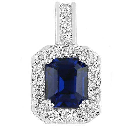 14K Solid White Gold Diamond And Sapphire Pendant 2.70 Ctw