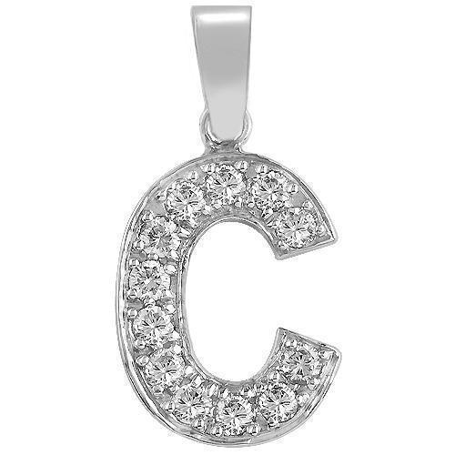 White 14K Solid White Gold Diamond Letter 'C'  Initial Pendant 0.75 Ctw