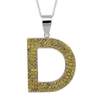 Thumbnail for 14K Solid White Gold Mens Yellow Diamond Initial Letter Pendant 3.75 Ctw