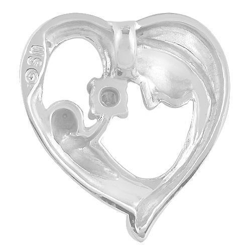 White 14K Solid White Gold Open Heart with Silhouette of A Mother and A Baby Diamond Pendant 0.20 Ctw