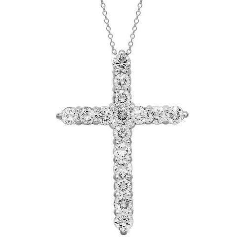14K Solid White Gold Womens Diamond Cross Pendant 1.50 Ctw