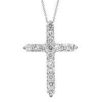 Thumbnail for 14K Solid White Gold Womens Diamond Cross Pendant 1.50 Ctw