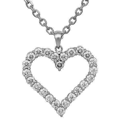 14K Solid White Gold Womens Diamond Heart Pendant 4.75 Ctw