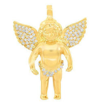 Thumbnail for Yellow 14K Solid Yellow Gold Custom Diamond Angel Pendant 0.90 Ctw