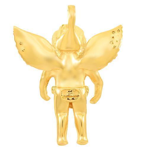 Yellow 14K Solid Yellow Gold Custom Diamond Angel Pendant 0.90 Ctw