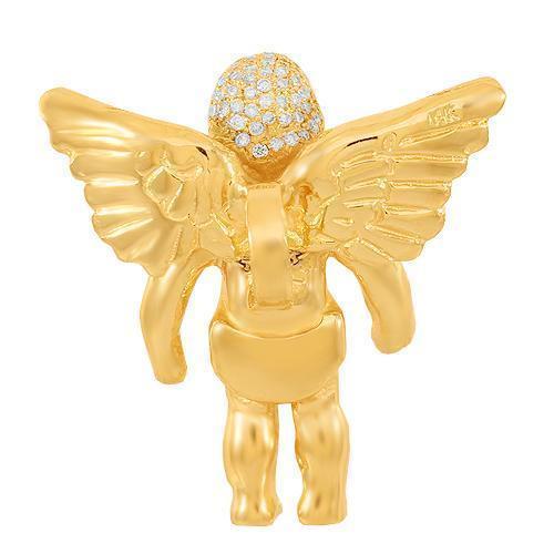 14K Solid Yellow Gold Custom Diamond Angel Pendant 1.50 Ctw