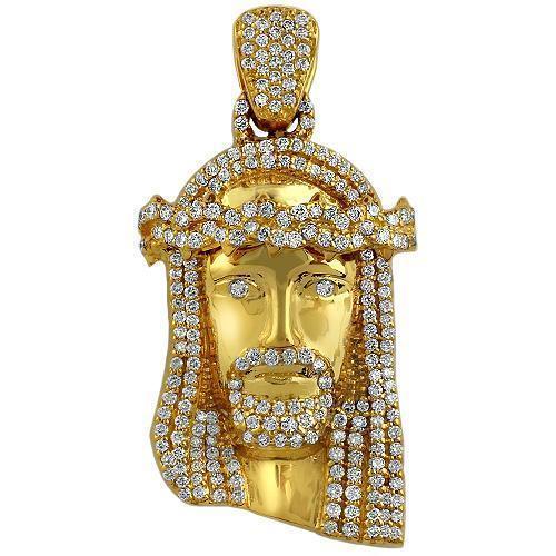 14K Solid Yellow Gold Diamond Jesus Head Pendant 3.00 Ctw