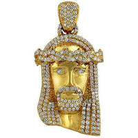 Thumbnail for 14K Solid Yellow Gold Diamond Jesus Head Pendant 3.00 Ctw