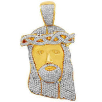Thumbnail for 14K Solid Yellow Gold Mens Diamond Jesus Head Pendant 14.25 Ctw