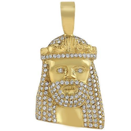 14K Solid Yellow Gold Mens Jesus Head Pendant With Round Cut Diamonds 3.00 Ctw