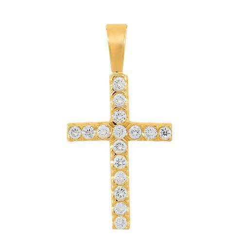Yellow 14K Solid Yellow Gold Womens Diamond Cross Pendant 0.35 Ctw