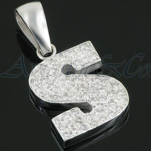 White 14K White Solid Gold Diamond Initial Letter Pendant 1.51 Ctw