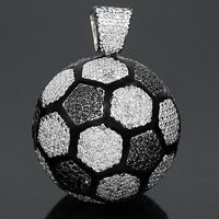 Thumbnail for 14K White Solid Gold Mens Custom Diamond Soccer Ball Pendant with Black Diamonds 13.50 Ctw